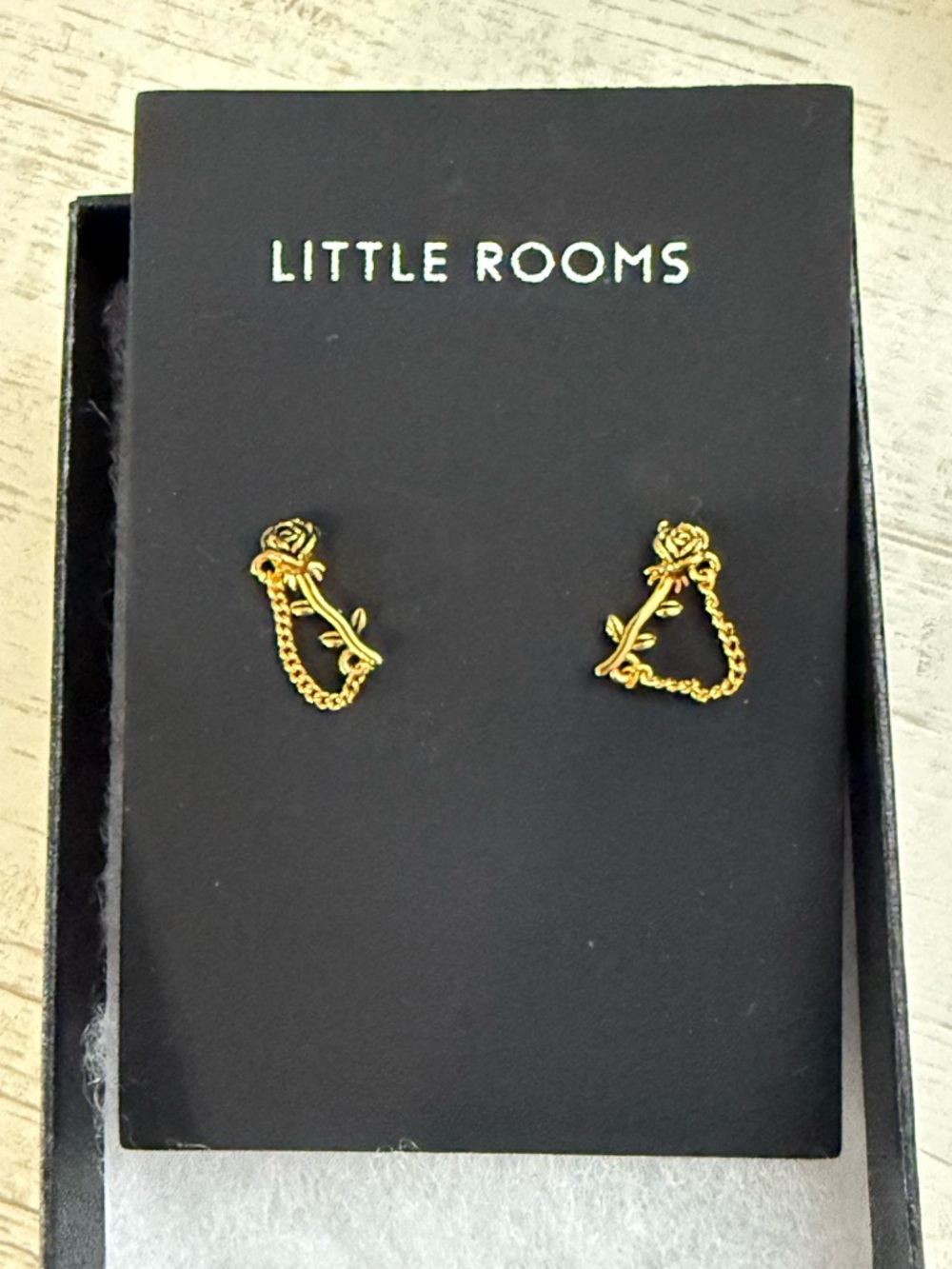 Little Rooms Gold Rose Chain Stud Earrings